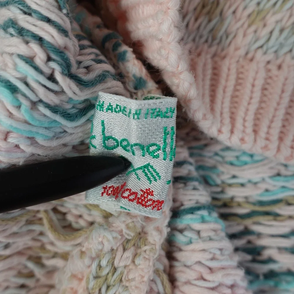 Vintage 90s Benetton Sweater Vest Womens L Pink Fair Isle Henley Knit Italy Prep